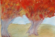 child's painting of autumn trees